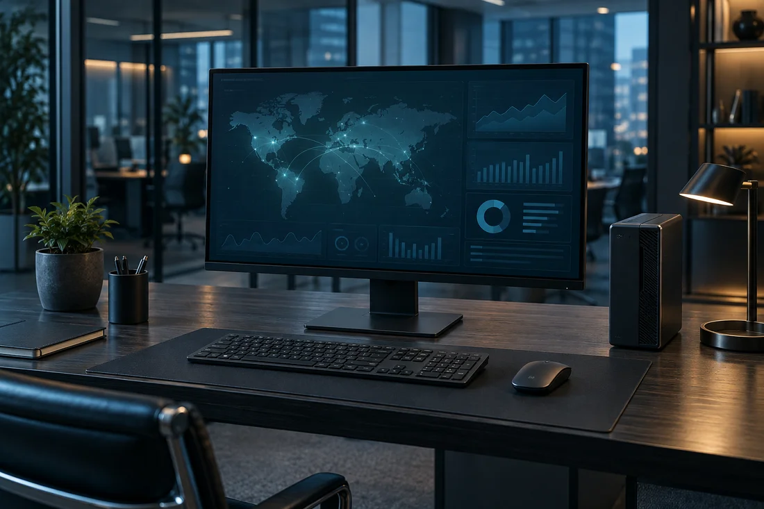 Konseptbilde av en PC på en arbeidsplass