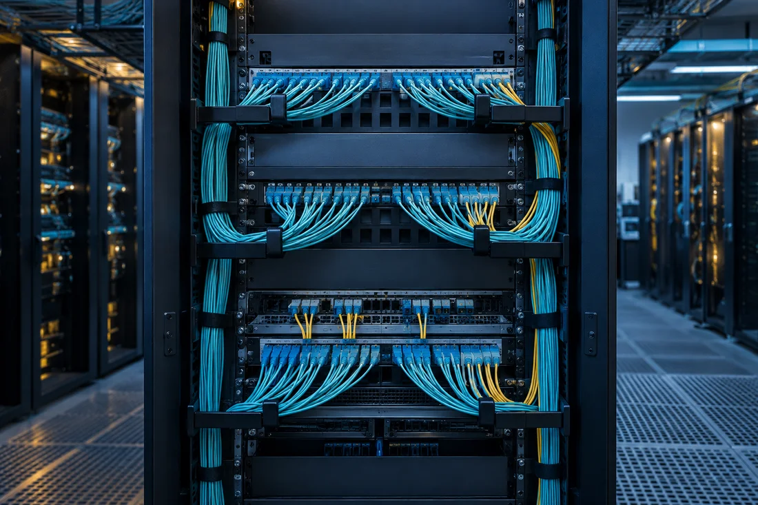 Konseptbilde av fiberforbindelser hos en internettleverandør